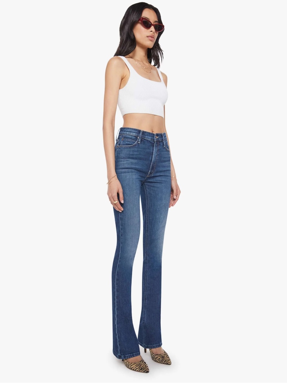 MOTHER Women's Blue High-Rise Runway Jeans